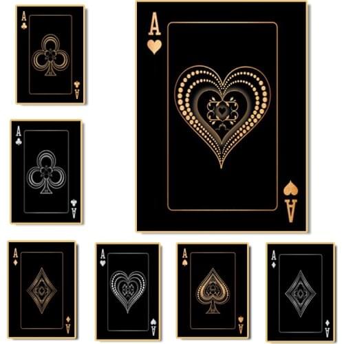 Abstract Gold Silver Ace of Clubs Canvas Painting on The Wall Posters and Prints Wall Art Pictures Club Bar Restaurant Decor
