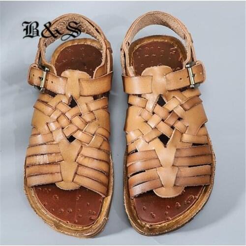 Black&Street Goodyear handmade Original genuine leather British retro mens Roman sandals trendy summer flat comfortable Shoes