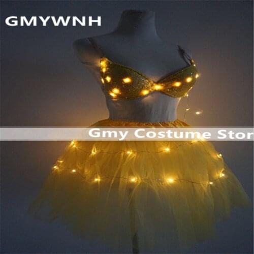 EC59 LED light ballet dresses ballroom dance costumes luminous short skirt sexy singer wears bra bikini party women cloth disco