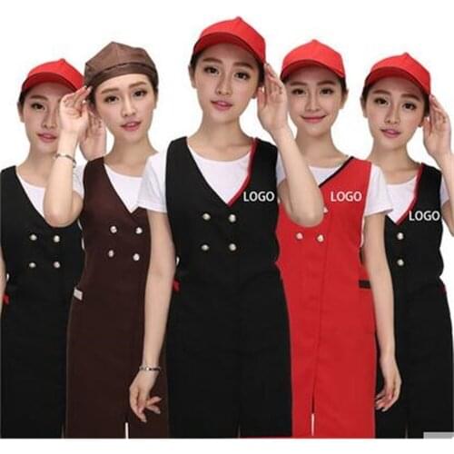 Apron Beauty nail and child shop black double-breasted overalls apron Korean fashion beautician V-neck apron custom logo