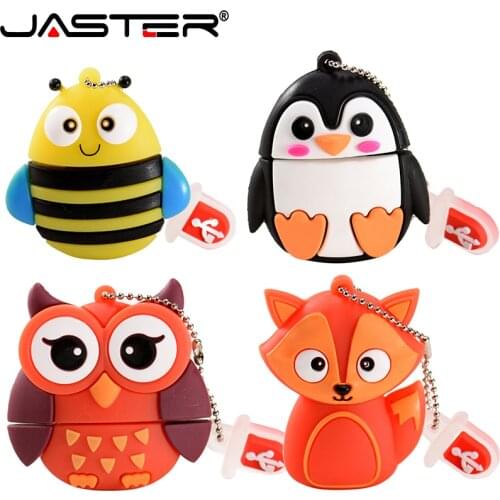 JASTER Portable Cute Cartoon Penguin Owl Fox Style Flash Drive USB 2.0 4GB 8GB 16GB 32GB 64GB 128GB External Storage