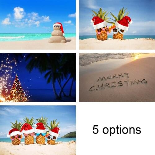 Christmas Tree Backdrops For Photography Seaside Beach Hat Pineapple Bokeh Child Photo Background Studio Photophone Decor Props