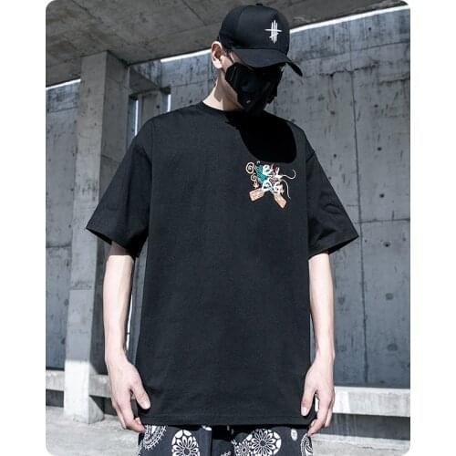 Summer short sleeve cotton T-shirt Mens clothes Harajuku Crew neck loose streetwear oversized tops Chic dragon High street