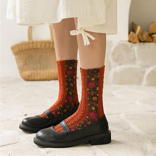 Harajuku Floral Funny Socks Women Warm Cotton Euramerican National Wind Autumn Winter Ladies Cotton Mujer Socks Calcetines Mujer