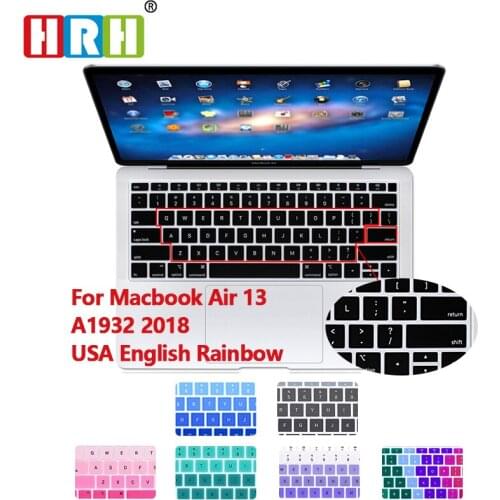 HRH Waterproof Silicone English Rainbow Laptop Keyboard Cover for MacBook Newest Air 13" 2018 Release A1932 with Retina Display