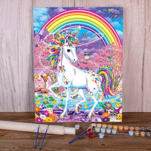 Cartoon Rainbow Unicorn Horse Animal Paint By Numbers Set Oil Paints 40*50 Oil Painting Home Decor Children Handiwork