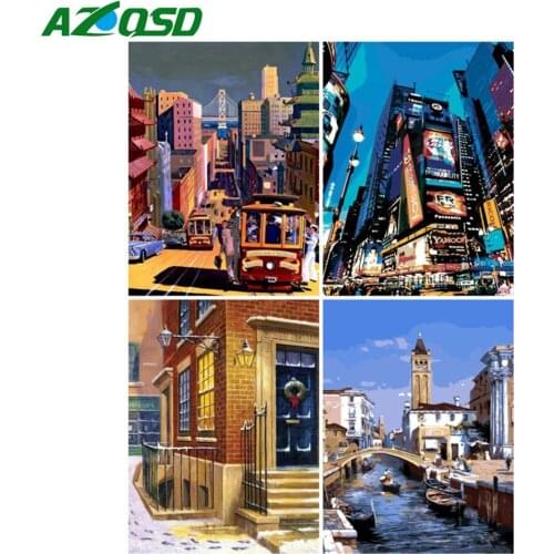 AZQSD Painting By Numbers City HandPainted Diy Draw By Number On Canvas Unframed Decoration 40x50cm Oil Painting Scenery