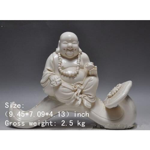 Chinese Dehua White Porcelain wealth ruyi Happy Laugh Maitreya Buddha Statue