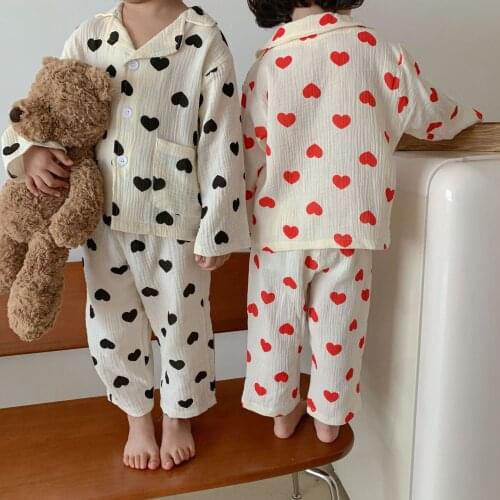 Korean Children Pajamas Set 2021 Autumn New Boys and Girls Cute Print Set Children Casual Comfortable Home Clothes Two Piece Set