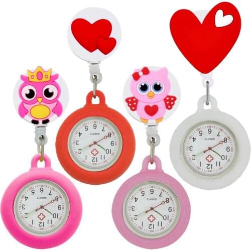Lovely Beautiful Cute Owl Baby Retractable Love Heart Nurse Doctor Hospital Medical Hang Clips FOB Pocket Watches Gift Clock