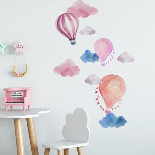 Cartoon Watercolor Balloon Wall Sticker For Kids Room Pink Cloud Baby Rooms Decorations Home Wallpaper Nursery Mural Stickers