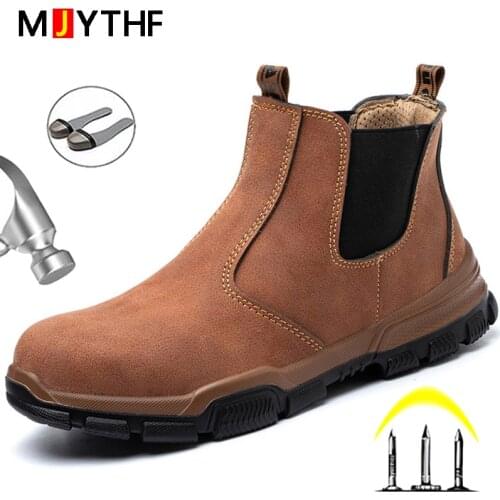 New Safety Shoes Men Winter Shoes Chelsea Boots Men Steel Toe Shoes Work Boots Men Waterproof Leather Boots Welder Work Shoes