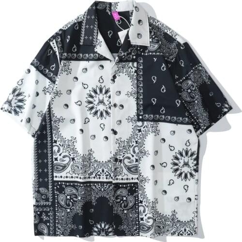 Mens Paisley Bandana Shirts Short Sleeve Button Down Floral Print Shirts