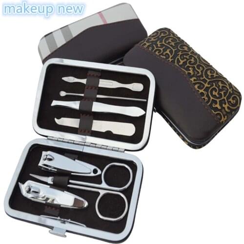 Nail Clipper Kit Nail Care Pedicure Scissor Tweezer Knife Ear pick Utility Manicure Set Tools Stone Pattern/grid Case