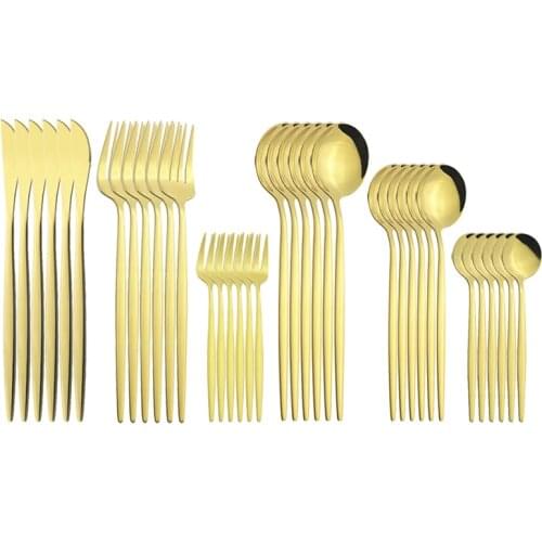 36Pcs Set Gold Dinnerware Cutlery Set Knife Cake Fruit Fork Coffee Spoon Flatware Silverware Stainless Steel Party Tableware Set