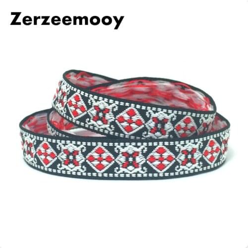 NEW 5/8''15mm 10yard/lots 100% polyester red white and black geometry Woven Jacquard Ribbon dog chain accessories KTZD16080403