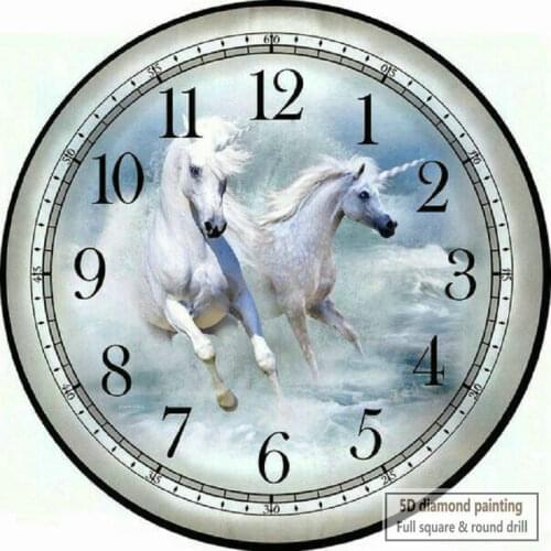 New 5d diamond painting cross stitch wall clock horse pattern 3d rhinestone mosaic embroidery home decoration