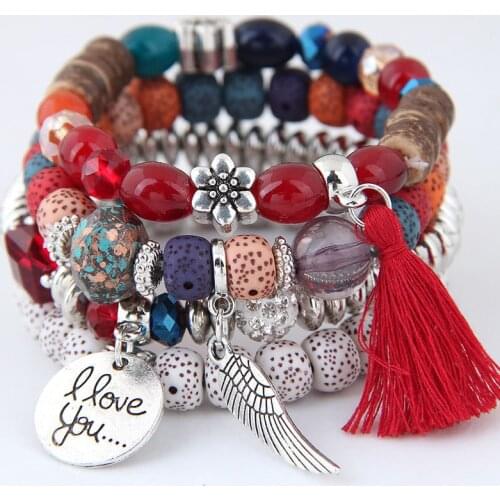 New European and American retro crystal opal Beaded Bracelet multi-layer tassel Bracelet ethnic style jewelry