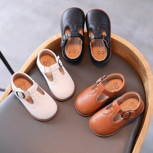 Girls Shoes T Strap Leather Shoes Children Baby Kids Boys Casual Shoes Buckle Strap Princess Shoes Embossing Non-slip Toddlers