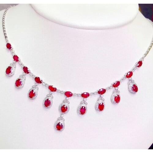Natural real sapphire or ruby luxury necklace with pendant Per jewelry 925 sterling silver 0.6ct*10pcs 0.35ct*11pcs gems J211191