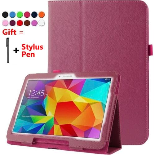 PU Leather Case for Samsung Galaxy Tab 4 10.1 inch T530 T531 T535 SM-T530 SM-T535 Protective Tablet Cover with soft film+Stylus