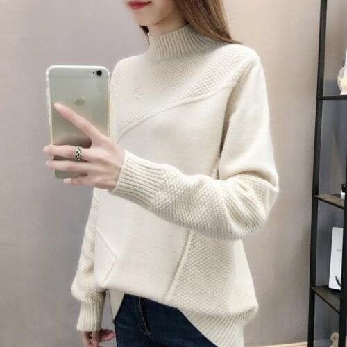 Zoki Koean Pullover Sweater Half Turtleneck Long Sleeve Knitted Jumper Warm Loose Solid Black Female Top Casual Autumn Sweater