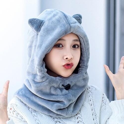 Trend Winter Women Cycling Hat with Transparent Face Cover Ear Neck Protection Windproof Ski Cap Flannel Thicken Hat d88