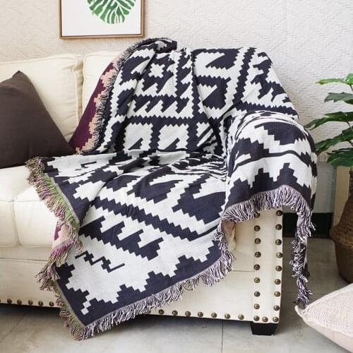 Dark Brown Geometric throw blanket Double sided Sofa Towel Full Cover Decorative Blanket Casual bed spread boho rug cushion
