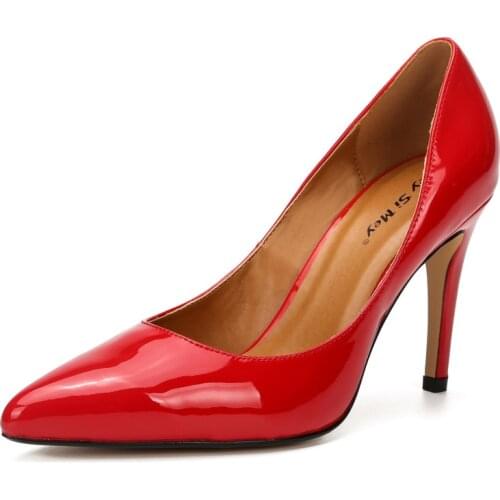 Women Pumps 2020 Wedding Party Shoes Patent Leather Slip On 10CM Thin High Heels Pointed Toe fashion Dress Party shoes woman