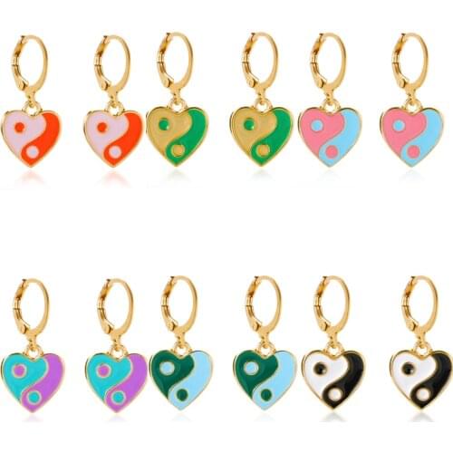 Y2K Jewelry Rainbow Heart Yin Yang Earrings for Women Metal Vintage Punk Goth INS Earring Charms 90s Aesthetic 2021 New