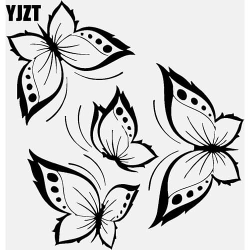 YJZT 15.6CM*16.4CM Butterflies Car Stickers Beautiful Design For Vinyl Decal Black/Silver C24-0369