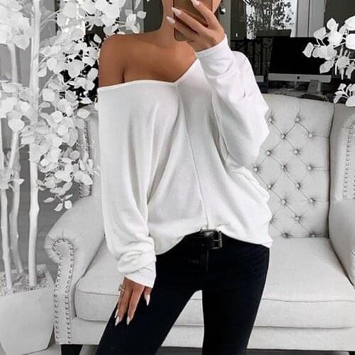 Women Fashion V-neck Long Sleeve Solid Color T-shirts Plus Size Baggy Shirts Casual Loose Tops Ladies Spring Autumn