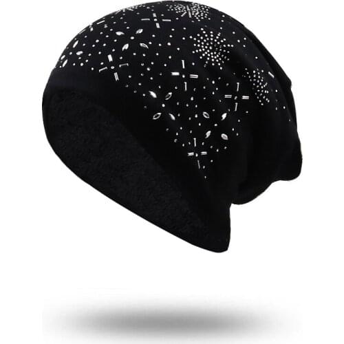Girl Female Beanie Bonnet Autumn And Winter Caps Hip-hop Cap Flower Rhinestone Hats For Women Beanies Balaclava Womens Skullie