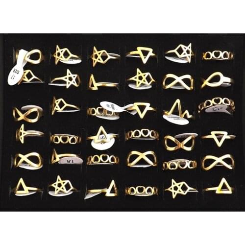 Gold Color Unibody Design Full Stainless steel Rings Fit Women 36pcs/lot