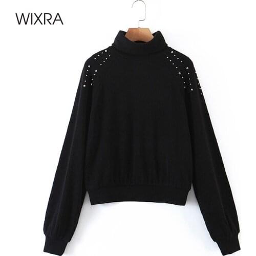 Wixra Womens Rivet Sweaters Turtleneck Autumn Winter Black Pullovers Tops Street Style Femme Loose Jumpers