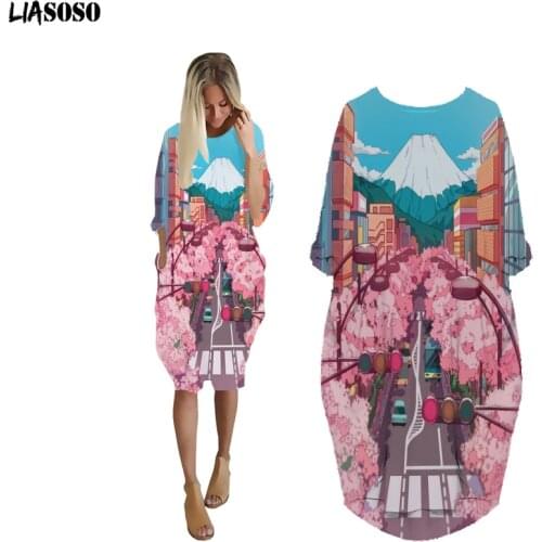 LIASOSO NEW Sundress Fashin Hight Waist Female Dresses Skirt Suit For Women Dress Suits Big Size Dress Mount Fuji Style