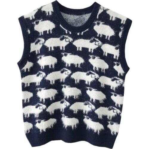 Womens vest Winter Knitted Female Top women Cardigan Loose Streetwear Knit Sweater Coat Cute Cartoon Print knitted рубашка y2k