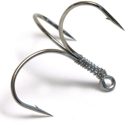 10PCS/lot 1/0 2/0 3/0 CP Point Treble Hook 2X strong for huge big sea fishing Tuna Fishing with inverted T Groove