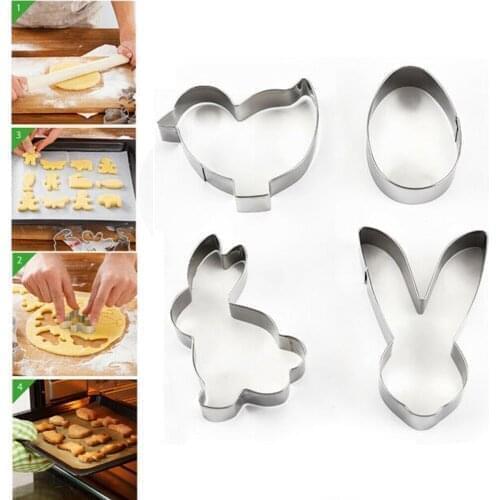 4pcs Cake Decor Moulds Stainless Stell 3D Rabbit Chicken Lovely Biscuit Mold Baking Cutter Metal Cookie Fondant Chocolate Tool 3