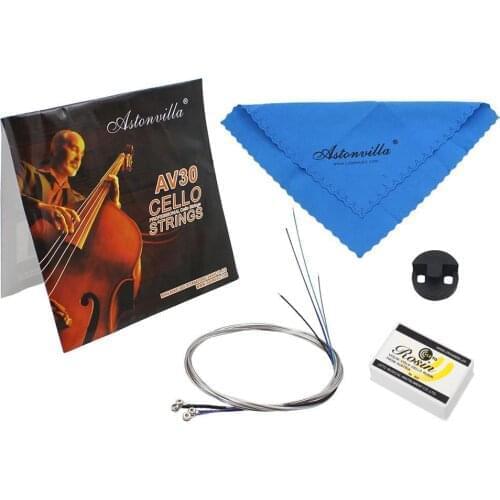 4pcs/set Cello Accessories steel wire Cello String+pure cotton Wiper+Rosin+Muffler Cello Accessories Stringed Musical Instrument