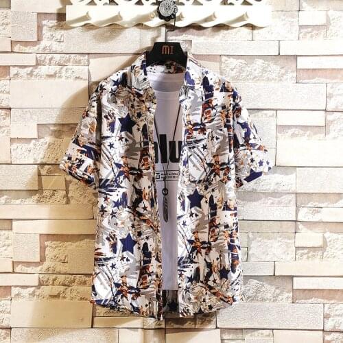 #4765 Summer Beach Shirts Men Lapel Collar Plus Size 4XL 5XL Tie Dye For Men Short Sleeved Thin Vintage Shirts Lapel Collar Tide