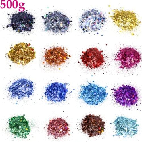 500g/Bag Hexagon Nail Glitter Sequins Shinning Flakes Glitter Tips Mixed Size 3D Nail Powder For Manicure Nail Art Decoration #e