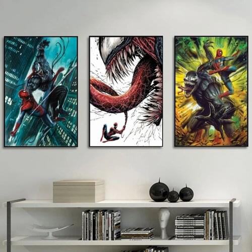5D DIY Full Round Diamond Painting Marvel Comics Superhero Venom Spiderman Classic Fighting Scene Wall Art Picture Home Decor