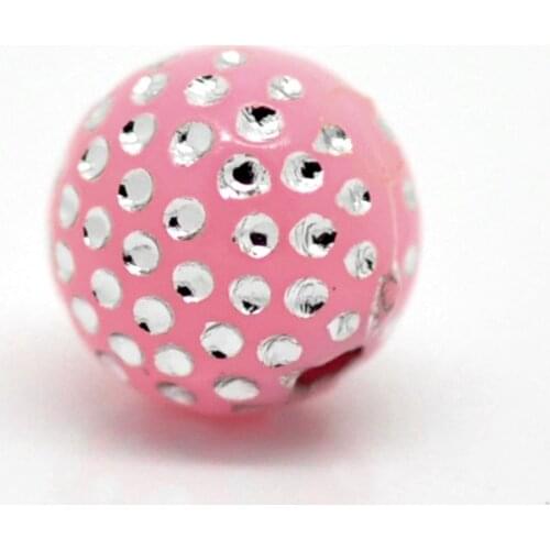 Doreen Box hot- 300PCs Pink Silver Color Dot Ball Acrylic Beads 8mm(3/8")(B19573)