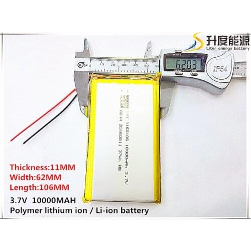 Free shipping 1pcs/lot 1162106 3.7 V lithium polymer battery 10000 mah DIY mobile emergency power charging treasure battery