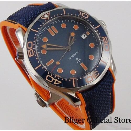 BLIGER Fashional 41mm Orange Automatic Men Watch Sapphire Glass MIYOTA Movement Rubber Band Rotating Bezel