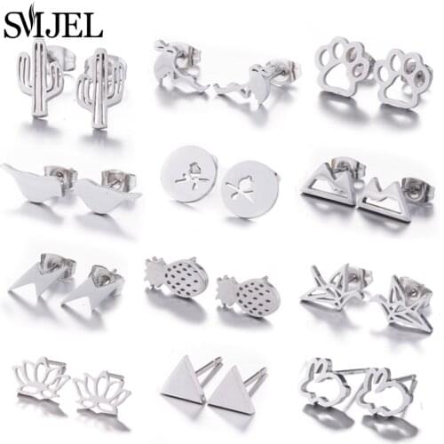 SMJEL Earrings Black Stainless Steel Jewelry Cactus Stud Earrings Animal Ear Earrings New Year Christmas Gift Girls Women Bijoux
