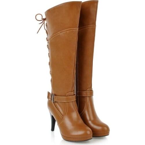 Big Size Fashion belt buckle round head side zipper back strap middle heel boot children