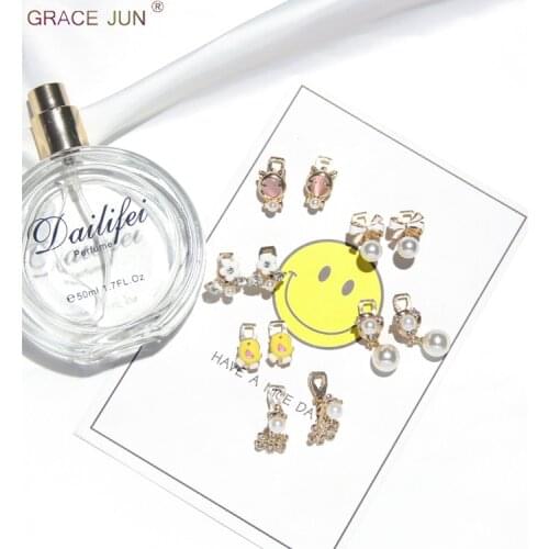 GRACE JUN Cute Clip on Earrings for Girl Baby Fashion Hot Sale Small Butterfly Bow-knot Flower Pearl Ear Clip No Hole Earrings