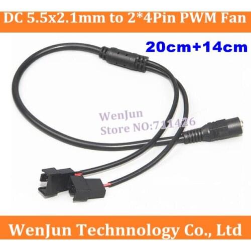 DC 5.5x2.1mm Female to 2*4Pin PWM Fan convert cable D type to Fan Power cable for 9V or 12V adapter cable--50pcs